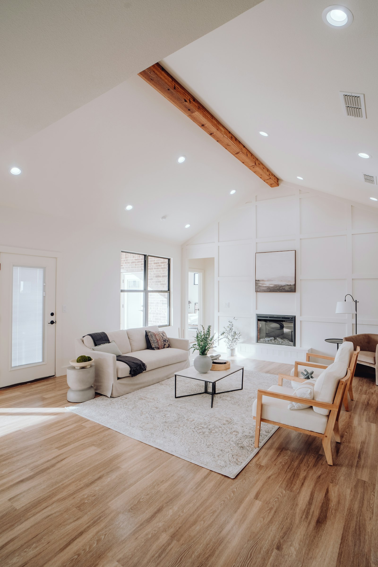 Finished staged living room, fully furnished and ready to show
